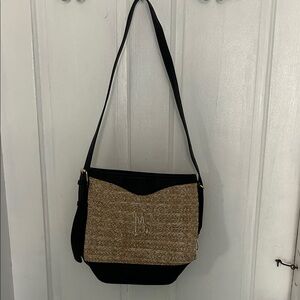 Steve Madden Black and Straw Crossbody Bag
